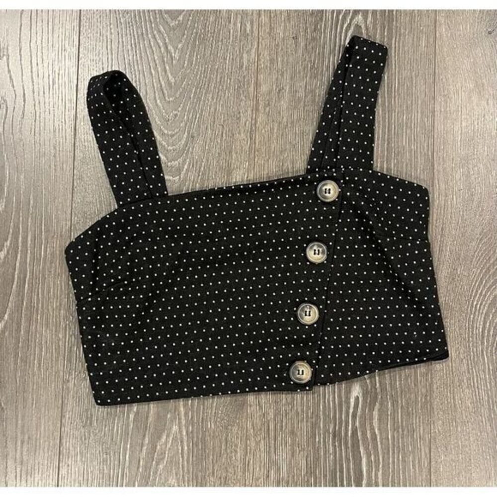 Free People Womens Black/White Buttoned Polka Dot Crop Top Size XS - Excellent!!